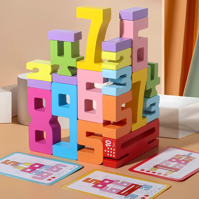 Kids Wooden Number Stacking Blocks, Creative Montessori Educational Toy