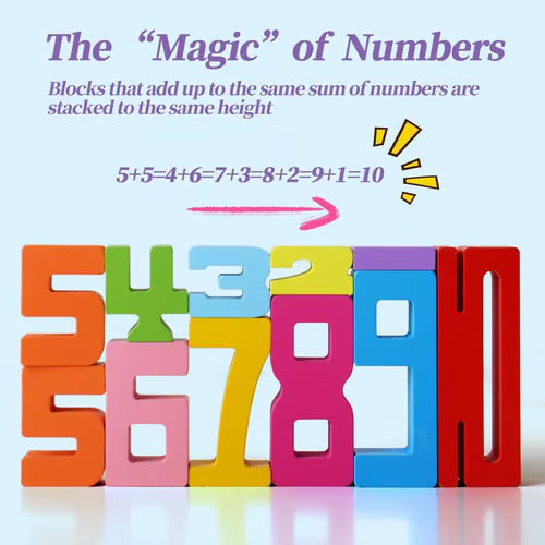 Kids Wooden Number Stacking Blocks, Creative Montessori Educational Toy